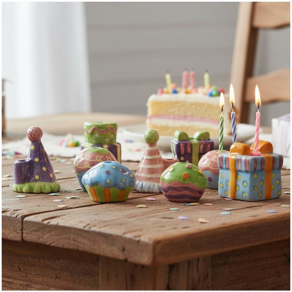 Nantucket Home Ceramic Birthday Cake Toppers Set 8 Candle Holders Party Decor